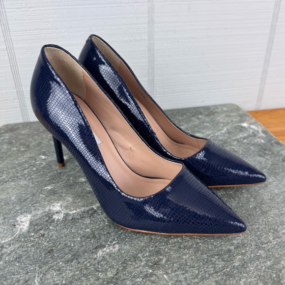 Steve Madden Cobalt Blue Snakeskin Texture Pumps Stiletto Pointed Toe Heels 6 - Picture 1 of 8